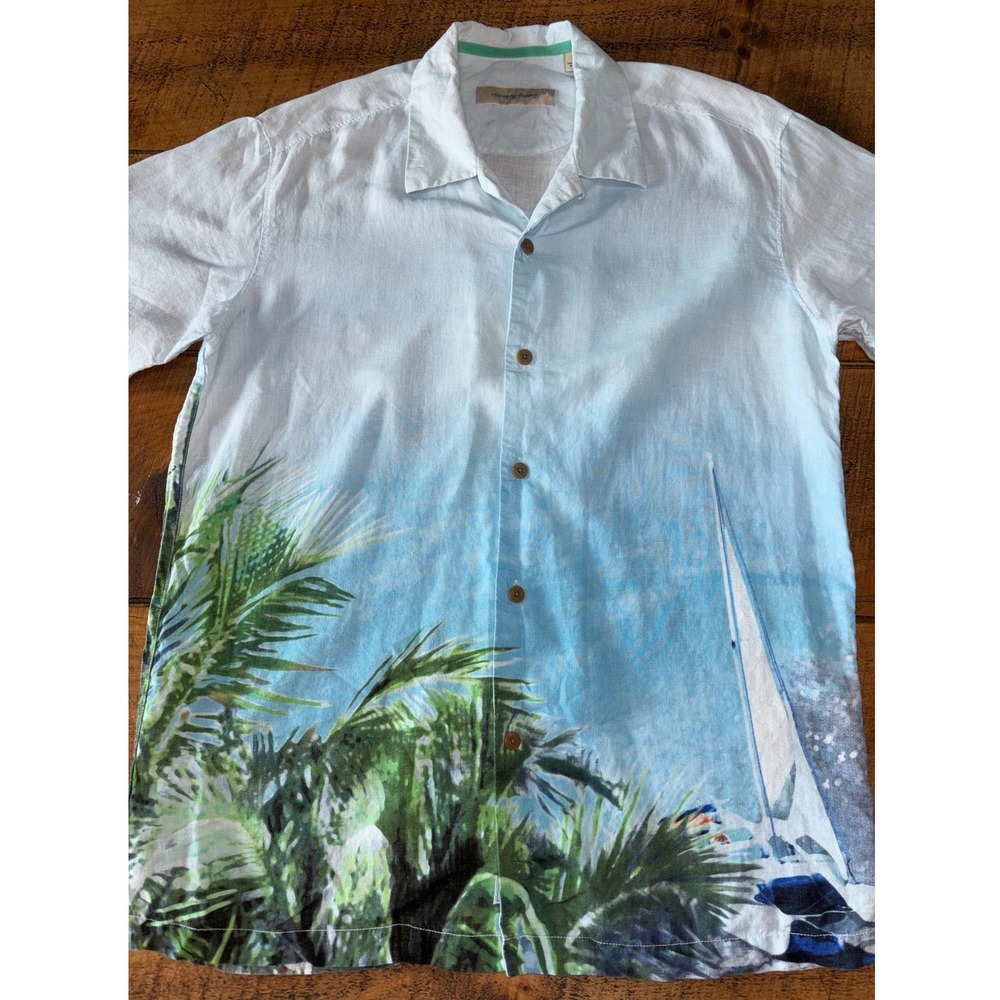 Tommy Bahama Mens 100% Linen Island Life Signature‎ Aloha Hawaiian Shirt Medium